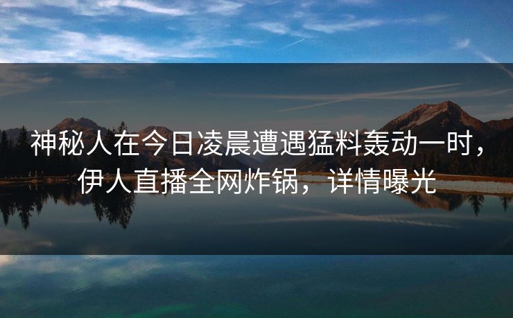 神秘人在今日凌晨遭遇猛料轰动一时，伊人直播全网炸锅，详情曝光
